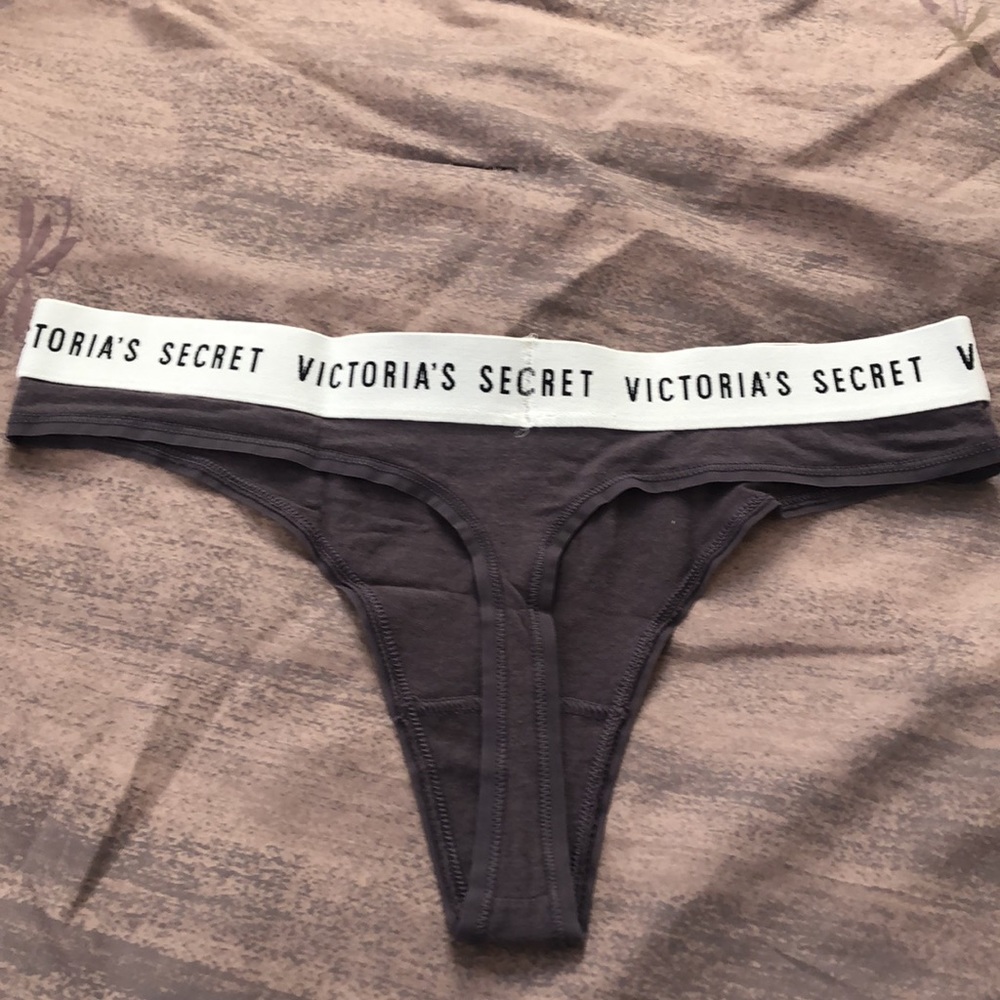 Victoria’s Secret thongs. Large. Purple and dark gray. Two thongs. Gray one NWOT - Picture 6 of 7